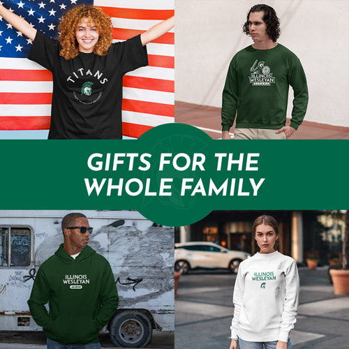 Gifts for the Whole Family. People wearing apparel from Illinois Wesleyan University Titans Official Team Apparel - Mobile Banner