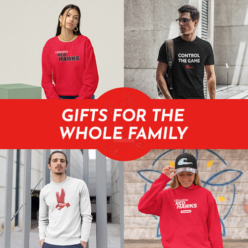 Gifts for the Whole Family. People wearing apparel from LaGuardia Community College Red Hawks Official Team Apparel - Mobile Banner