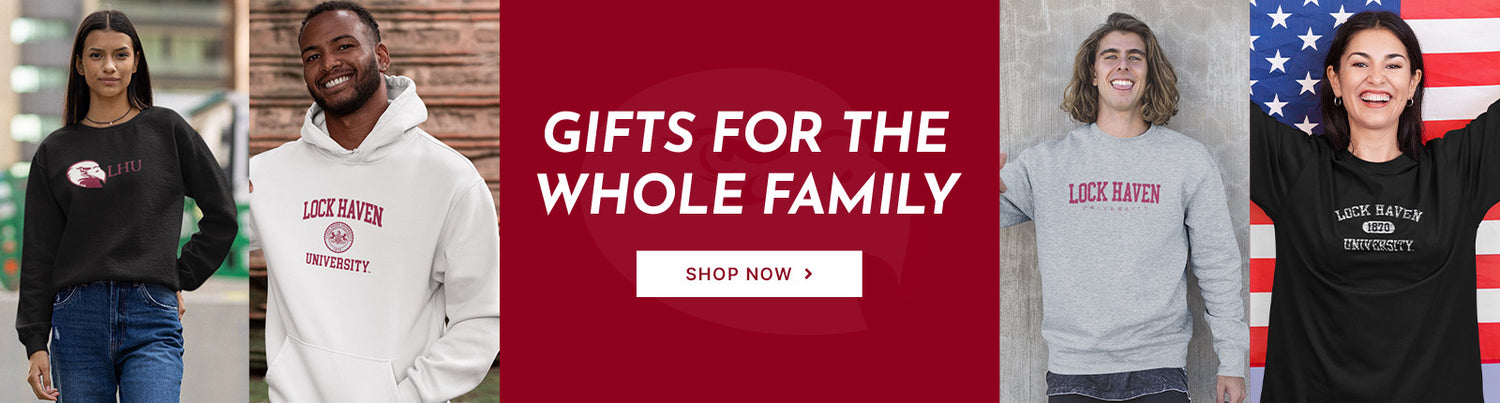 Gifts for the Whole Family. People wearing apparel from Lock Haven University Bald Eagles Official Team Apparel