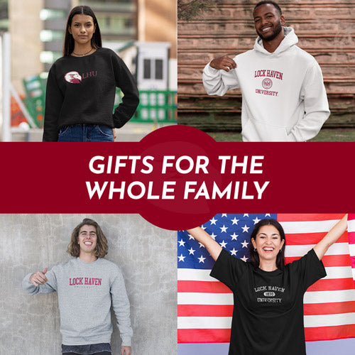 Gifts for the Whole Family. People wearing apparel from Lock Haven University Bald Eagles Official Team Apparel - Mobile Banner