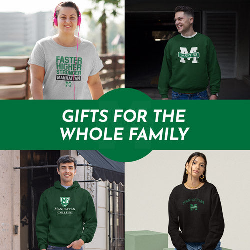 Gifts for the Whole Family. People wearing apparel from Manhattan College Jaspers Official Team Apparel - Mobile Banner