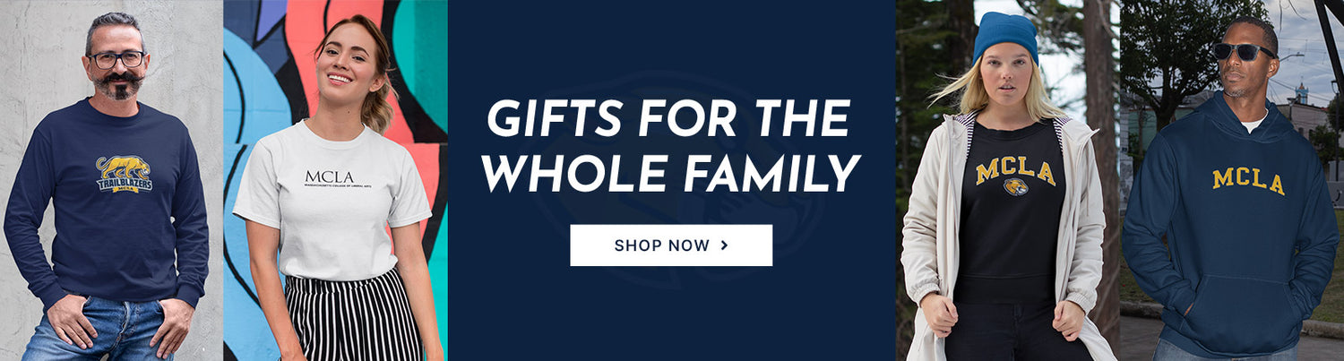 Gifts for the Whole Family. People wearing apparel from Massachusetts College of Liberal Arts Trailblazers Official Team Apparel