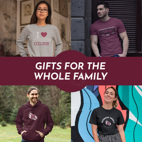 Gifts for the Whole Family. People wearing apparel from Meredith College Avenging Angels Official Team Apparel - Mobile Banner