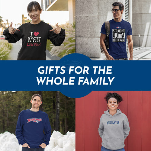 Gifts for the Whole Family. People wearing apparel from Metropolitan State University of Denver Roadrunners Official Team Apparel - Mobile Banner