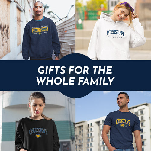 Gifts for the Whole Family. People wearing apparel from Mississippi College Choctaws Official Team Apparel - Mobile Banner