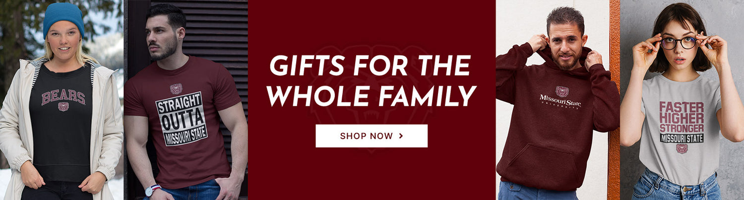 Gifts for the Whole Family. People wearing apparel from Missouri State University Bears
