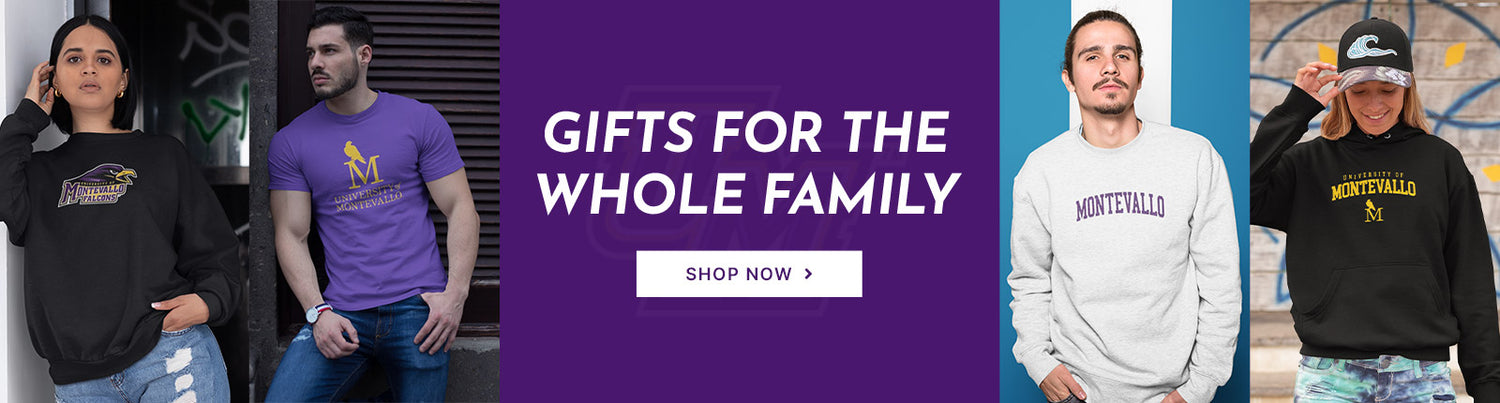 Gifts for the Whole Family. People wearing apparel from University of Montevallo Falcons Official Team Apparel
