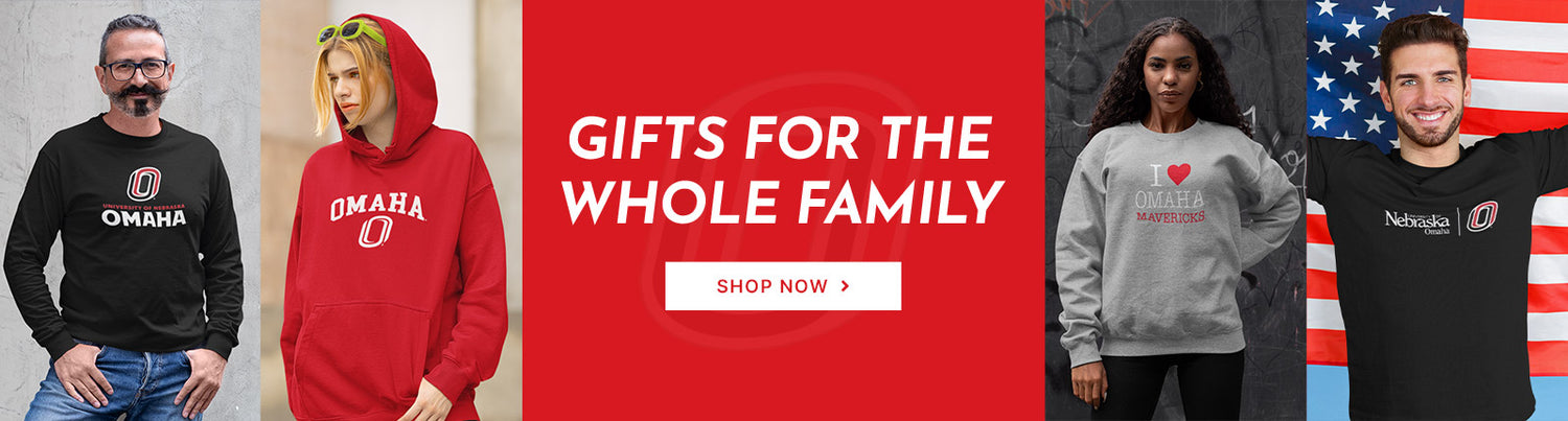 Gifts for the Whole Family. People wearing apparel from University of Nebraska Omaha Mavericks Official Team Apparel