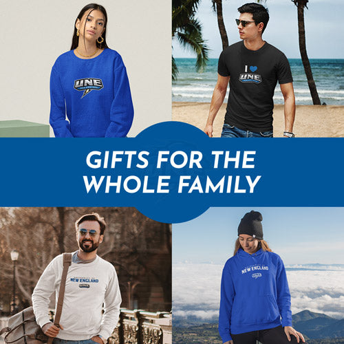 Gifts for the Whole Family. People wearing apparel from University of New England Nor'easters Official Team Apparel - Mobile Banner