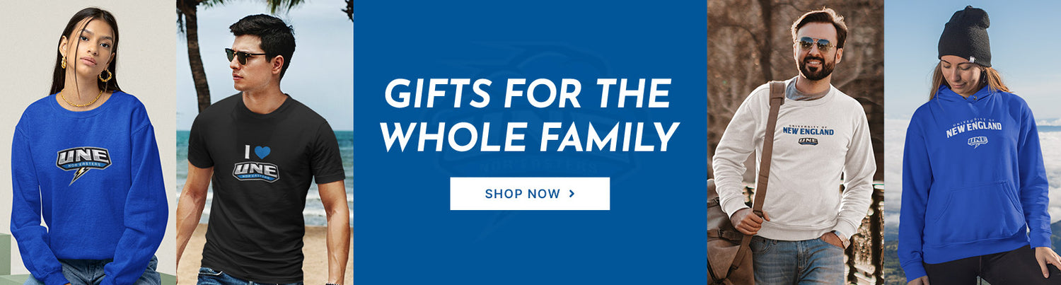 Gifts for the Whole Family. People wearing apparel from University of New England Nor'easters Official Team Apparel