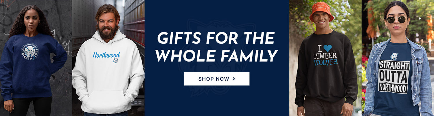 Gifts for the Whole Family. People wearing apparel from Northwood University Timberwolves