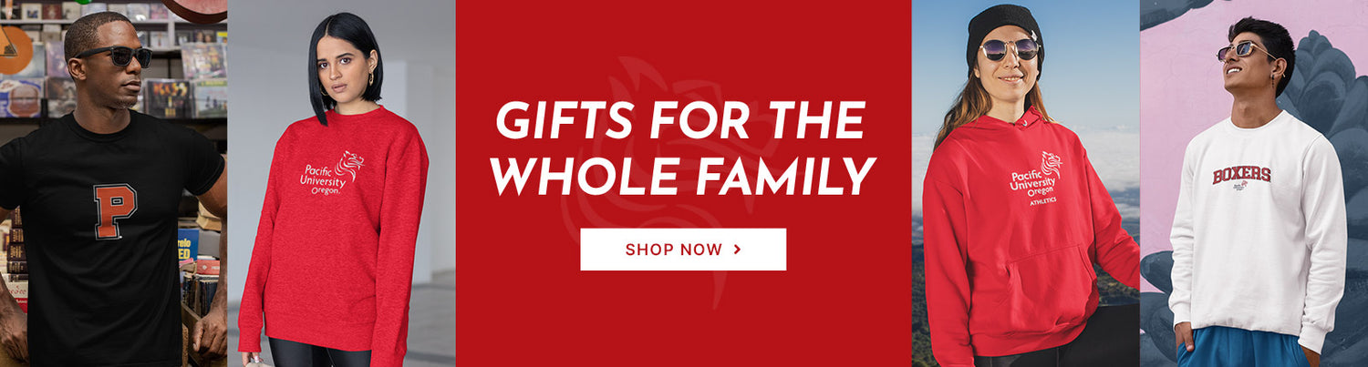 Gifts for the Whole Family. People wearing apparel from Pacific University Boxers Official Team Apparel