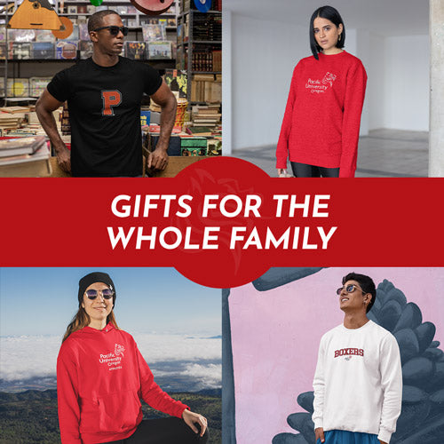 Gifts for the Whole Family. People wearing apparel from Pacific University Boxers Official Team Apparel - Mobile Banner