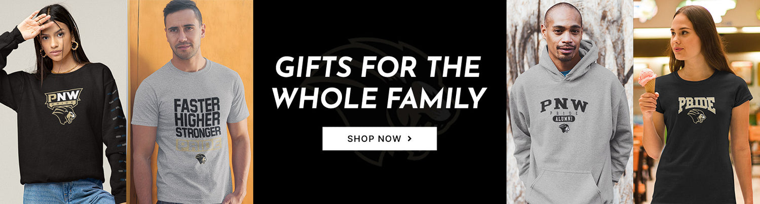 Gifts for the Whole Family. People wearing apparel from Purdue University Northwest Lion