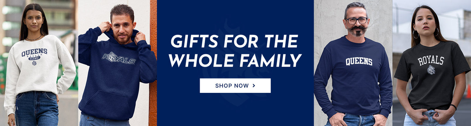 Gifts for the Whole Family. People wearing apparel from Queens University of Charlotte Royals Official Team Apparel