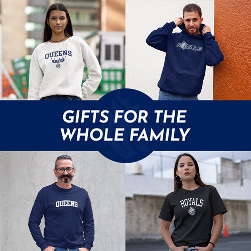 Gifts for the Whole Family. People wearing apparel from Queens University of Charlotte Royals Official Team Apparel - Mobile Banner