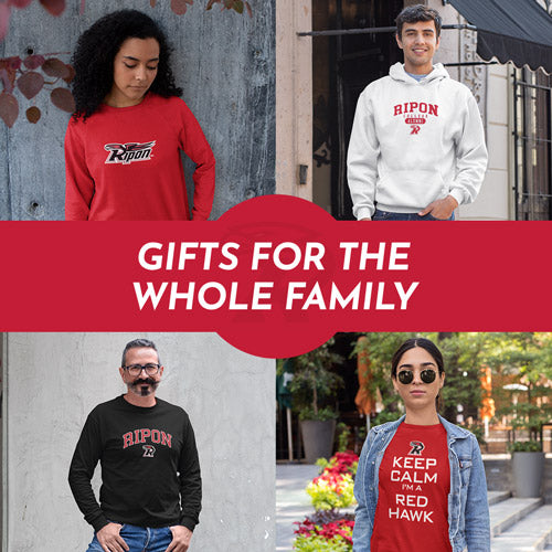 Gifts for the Whole Family. People wearing apparel from Ripon College Red Hawks Official Team Apparel - Mobile Banner