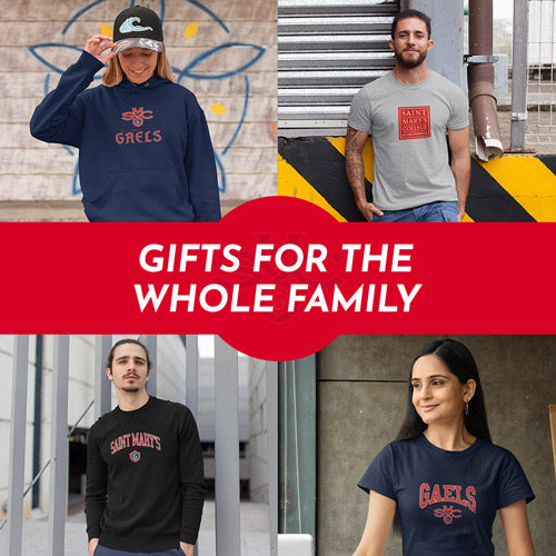 Gifts for the Whole Family. People wearing apparel from Saint Mary's College of California Gaels Official Team Apparel - Mobile Banner