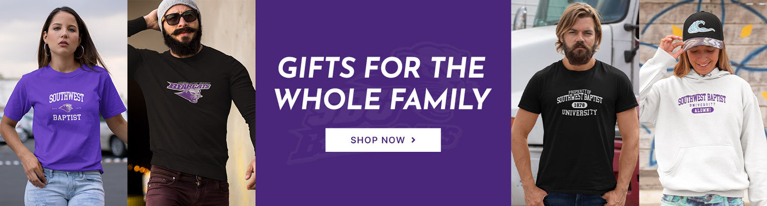 Gifts for the Whole Family. People wearing apparel from Southwest Baptist University Bearcats Official Team Apparel