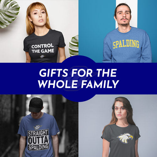 Gifts for the Whole Family. People wearing apparel from Spalding University Golden Eagles Official Team Apparel - Mobile Banner