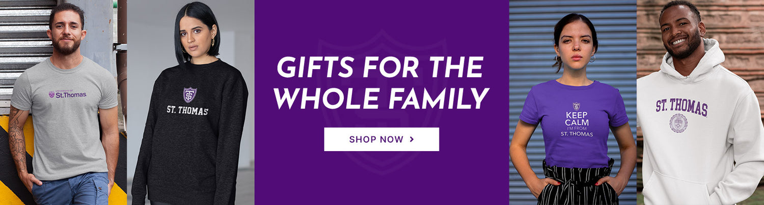 Gifts for the Whole Family. People wearing apparel from University of St. Thomas Tommies Official Team Apparel