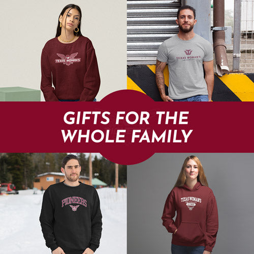 Gifts for the Whole Family. People wearing apparel from Texas Woman's University Pioneers - Mobile Banner