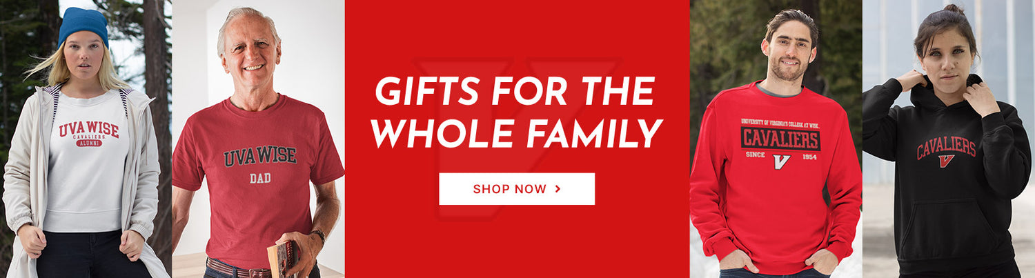 Gifts for the Whole Family. People wearing apparel from University of Virginia's College at Wise Cavaliers Official Team Apparel