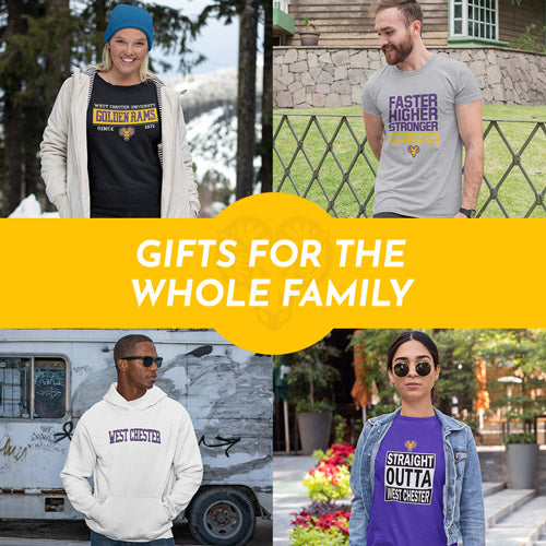 Gifts for the Whole Family. People wearing apparel from West Chester University Golden Rams Official Team Apparel - Mobile Banner