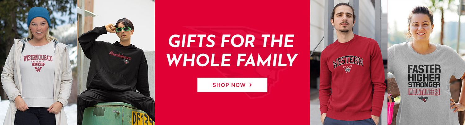 Gifts for the Whole Family. People wearing apparel from Western Colorado University Mountaineers Official Team Apparel