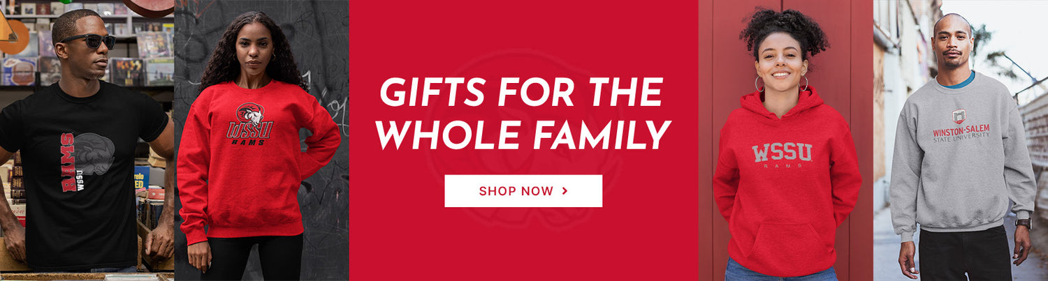 Gifts for the Whole Family. People wearing apparel from Winston-Salem State University Rams Official Team Apparel
