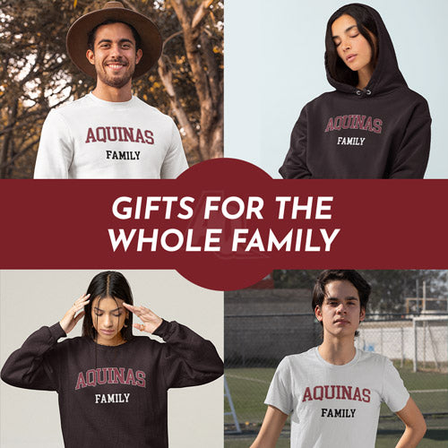 Gifts for the Whole Family. People wearing apparel from Aquinas College Saints Official Team Apparel - Mobile Banner