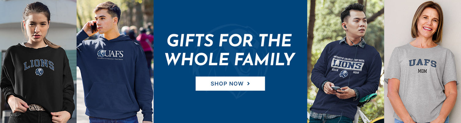Gifts for the Whole Family. People wearing apparel from University of Arkansas-Fort Smith Lions Official Team Apparel
