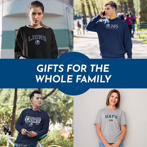 Gifts for the Whole Family. People wearing apparel from University of Arkansas-Fort Smith Lions Official Team Apparel - Mobile Banner