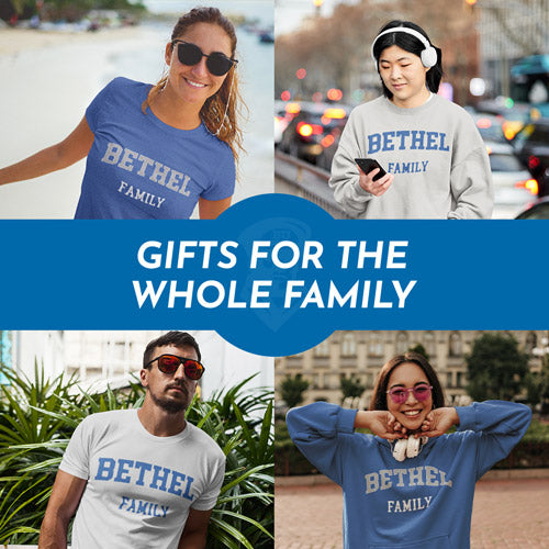Gifts for the Whole Family. People wearing apparel from Bethel University Pilots Official Team Apparel - Mobile Banner