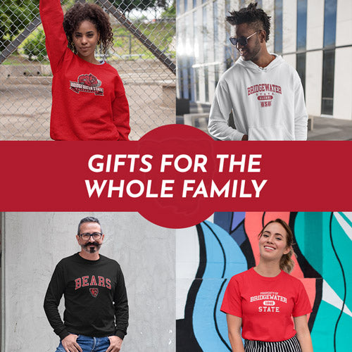 Gifts for the Whole Family. People wearing apparel from Bridgewater State University Bears Official Team Apparel - Mobile Banner