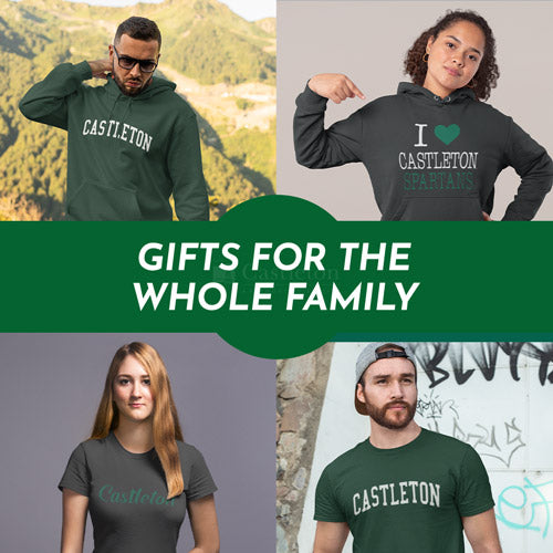 Gifts for the Whole Family. People wearing apparel from Castleton University Spartans Official Team Apparel - Mobile Banner