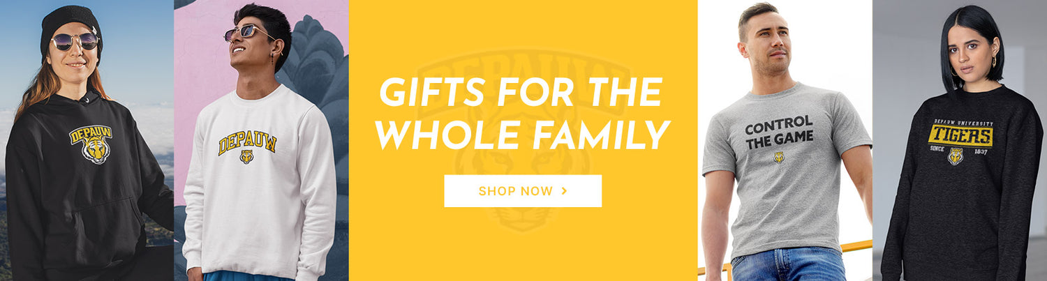 Gifts for the Whole Family. People wearing apparel from DePauw University Tigers Official Team Apparel