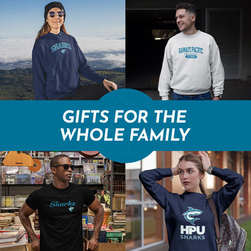 Gifts for the Whole Family. People wearing apparel from Hawaii Pacific University Sharks Official Team Apparel - Mobile Banner