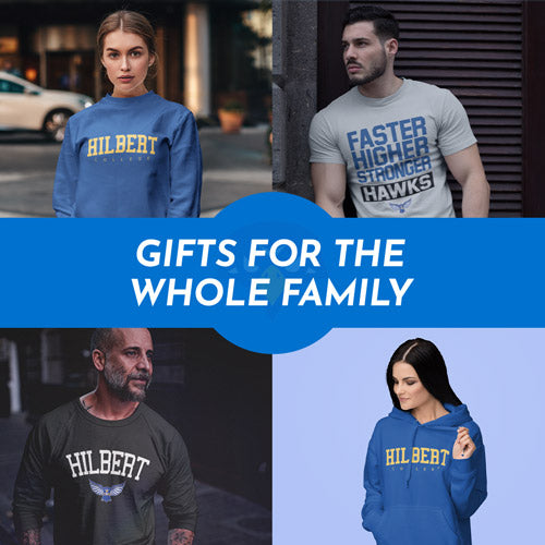 Gifts for the Whole Family. People wearing apparel from Hilbert College Hawks Official Team Apparel - Mobile Banner