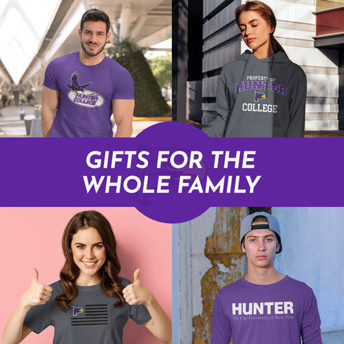 Gifts for the Whole Family. People wearing apparel from Hunter College Hawks Official Team Apparel - Mobile Banner