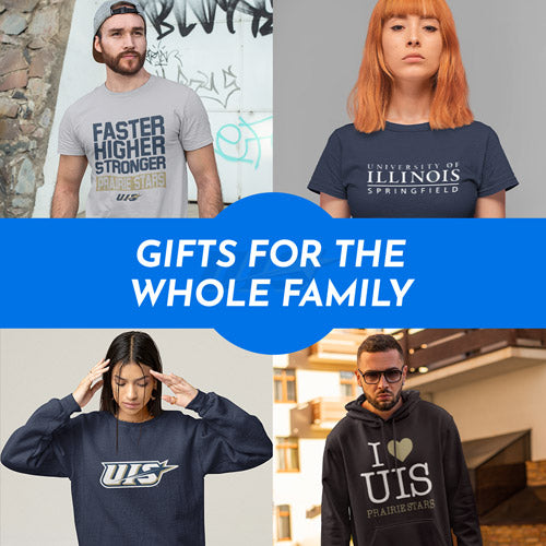 Gifts for the Whole Family. People wearing apparel from University of Illinois Springfield Prairie Stars Official Team Apparel - Mobile Banner