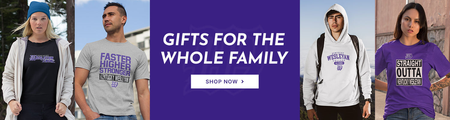 Gifts for the Whole Family. People wearing apparel from Kentucky Wesleyan College Panthers
