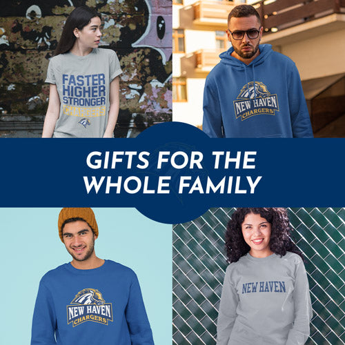 Gifts for the Whole Family. People wearing apparel from University of New Haven Chargers Official Team Apparel - Mobile Banner