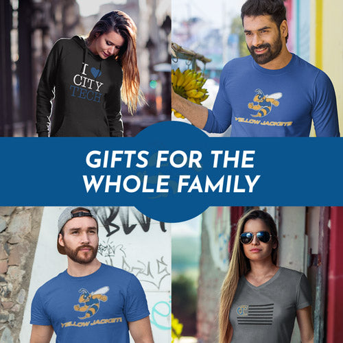 Gifts for the Whole Family. People wearing apparel from New York City College of Technology Yellow Jackets Official Team Apparel - Mobile Banner