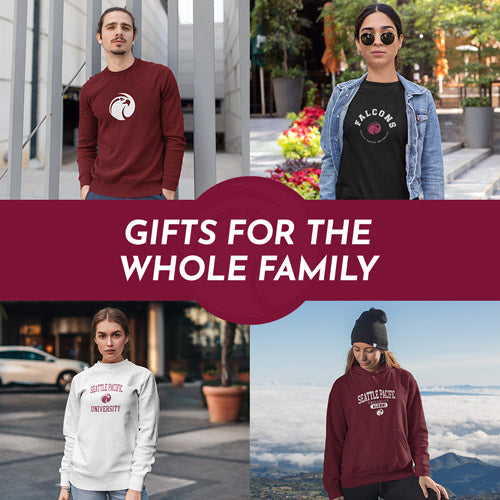 Gifts for the Whole Family. People wearing apparel from Seattle Pacific University Falcons Official Team Apparel - Mobile Banner