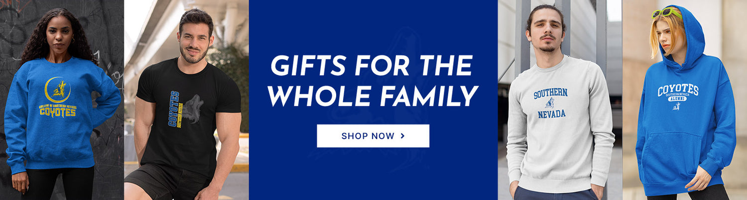 Gifts for the Whole Family. People wearing apparel from College of Southern Nevada Coyotes Official Team Apparel