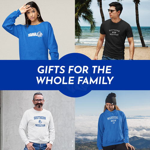 Gifts for the Whole Family. People wearing apparel from Southern Wesleyan University Warriors Official Team Apparel - Mobile Banner