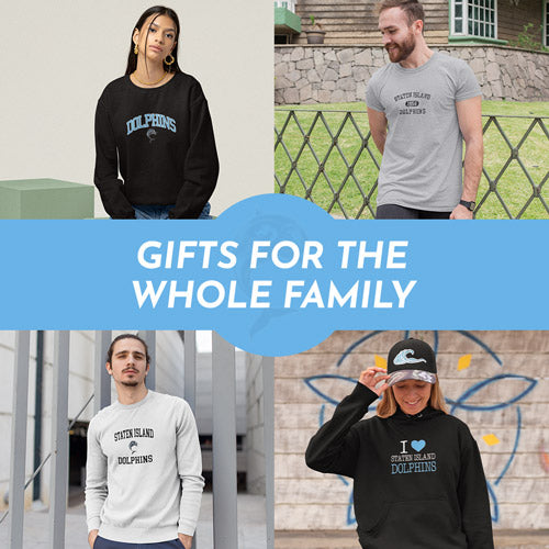 Gifts for the Whole Family. People wearing apparel from CUNY College of Staten Island Dolphins Official Team Apparel - Mobile Banner