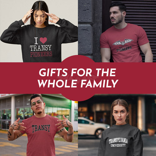 Gifts for the Whole Family. People wearing apparel from Transylvania University Pioneers Official Team Apparel - Mobile Banner
