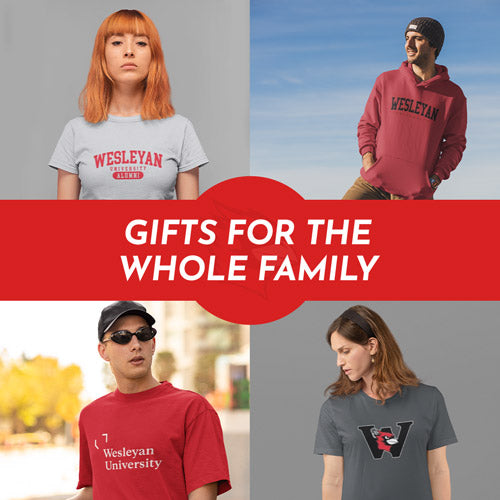 Gifts for the Whole Family. People wearing apparel from Wesleyan University Cardinals Official Team Apparel - Mobile Banner